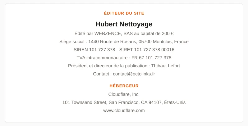 Coordonnées légales de l&rsquo;éditeur et de l&rsquo;hébergeur du site